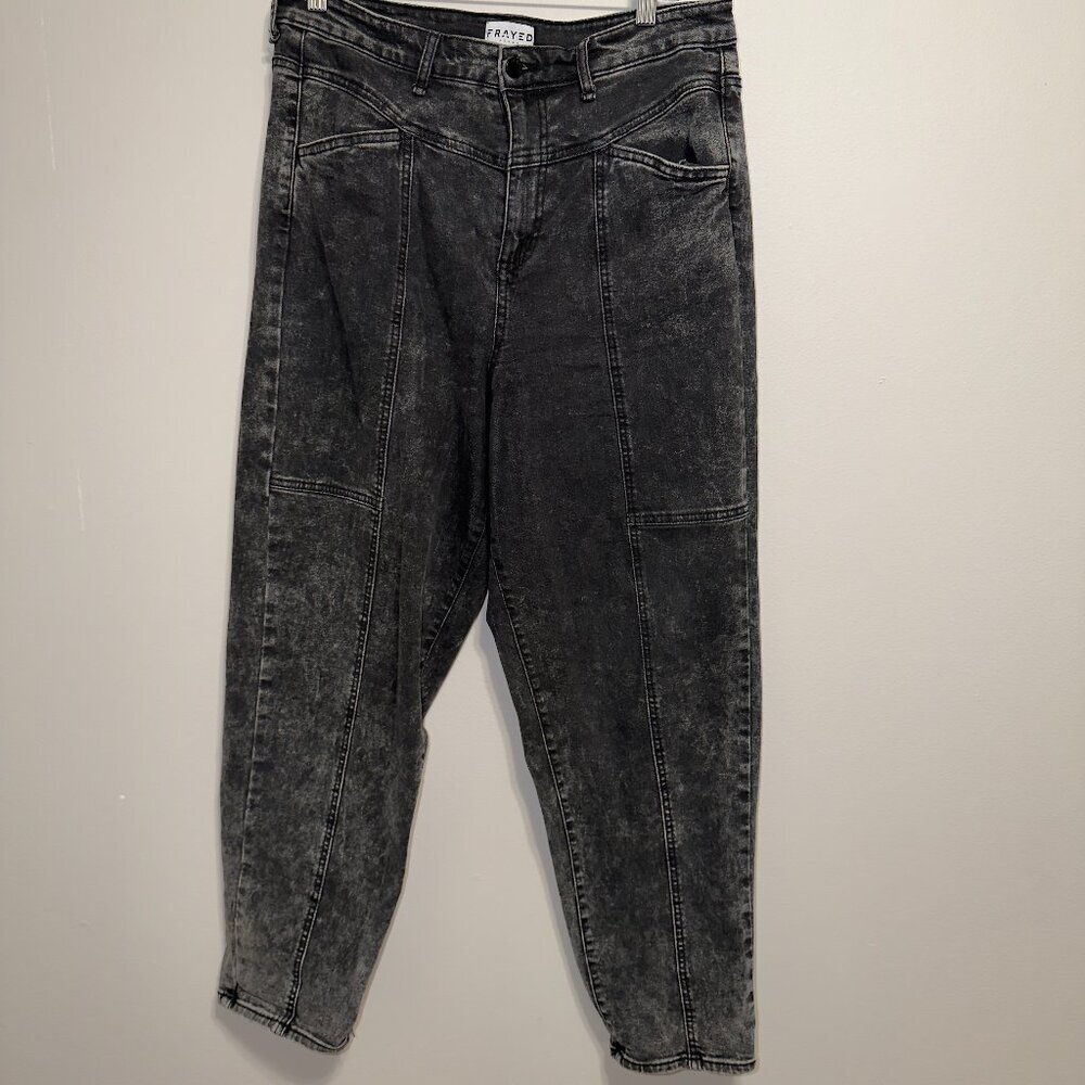 Frayed Vintage Wash Black Barrel Jeans High Waisted Straight Leg Women’s 30 - Picture 2 of 7